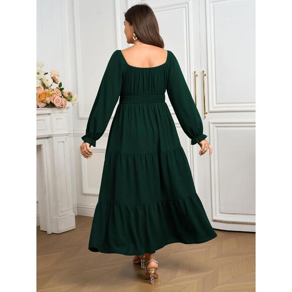 Plus Size Formal Dress Women Long Sleeve Tiered Maxi with Side Split - Picture 7 of 7